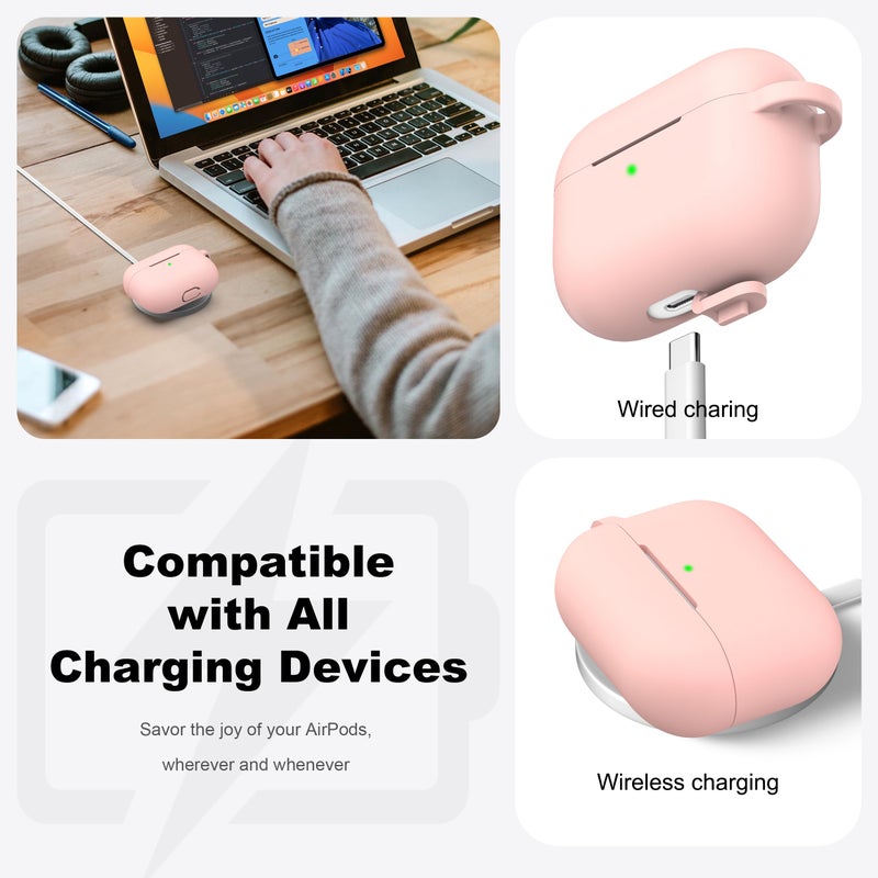 R-fun for AirPods Pro 2nd/1st Generation Case with Cleaner Kit,Soft Silicone Protective Case Cover for Apple AirPod Pro 2/1 for Women Men,AirPods Pro Case Accessories with Keychain,Sand Pink - Image 3